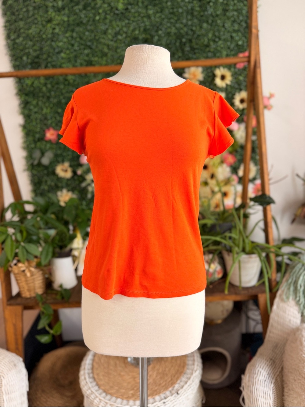 Ann Taylor Bright Orange Flutter Sleeve Tee